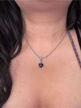 Dainty Black Heart Onyx Necklace Gothic Princess
